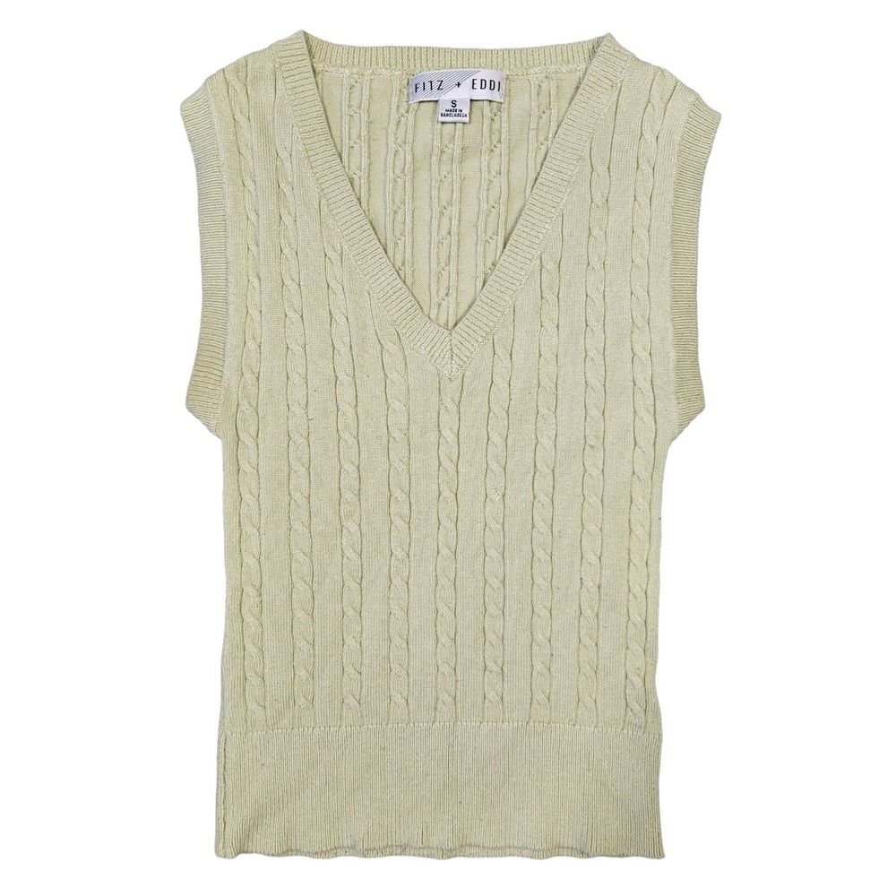 Fitz + Eddi Cable‎ Knit Sweater Vest Womens S Sage Green Academia Preppy Office